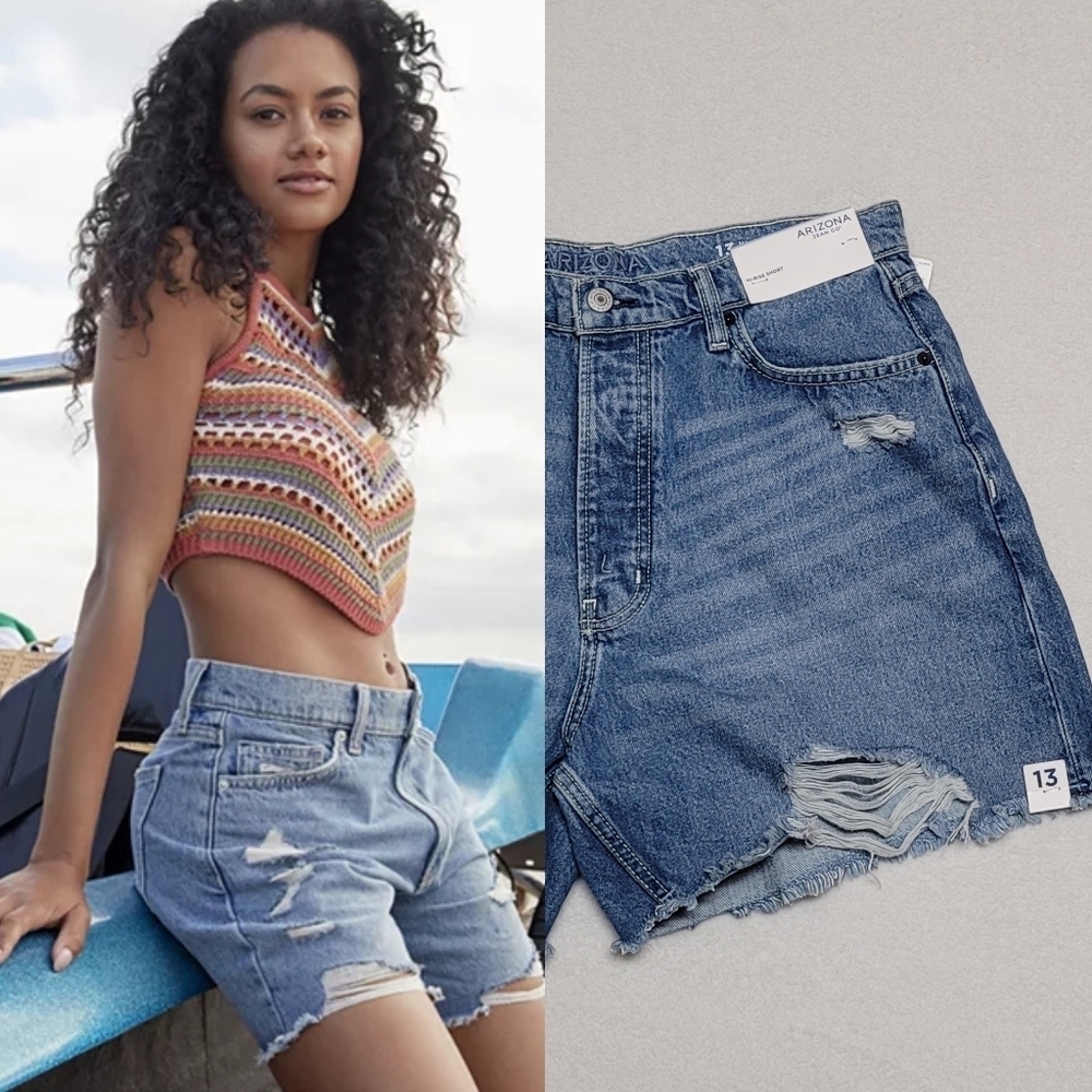 Arizona Jean Co. Hi-Rise Short Distressed Button-fly Cotton Shorts 13